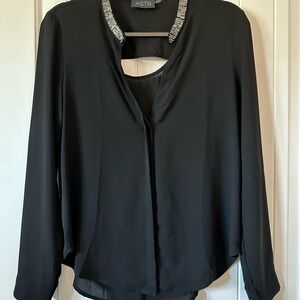 Astr Elegant Black Cut Out Blouse with Beaded Collar